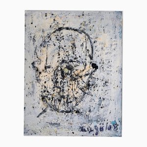 Dyap Guler, Expressive Head in Blue, Black and White, Mixed Media on Canvas