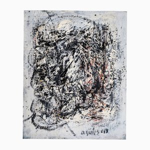 Dyap Guler, Portrait of an Abstract Man in Black, Blue and White, Mixed Media on Canvas