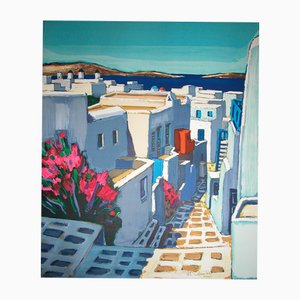 Jean Claude Quilici, Flowery Alley in Mykonos, Original Lithograph