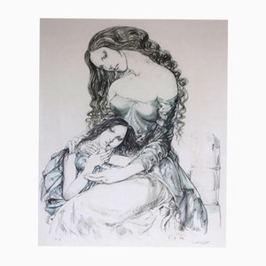 Tsuguharu Foujita, madre e hija, 1964, litografía original firmada