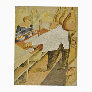 Alberto Gallerati, propietario de la galería The Red Pencil, óleo sobre lienzo, años 70