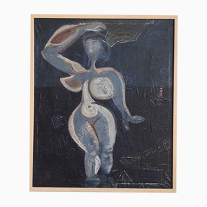 Artista escolar francés, Figura en luz azul, años 60, Pintura sobre lienzo