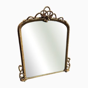 Large Antique English Arched Top Gilt Rope Twist Overmantle Mirror