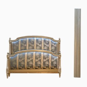 Louis XVI Style Upholstered Bed in Beige Wood