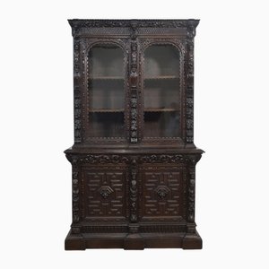 Renaissance Revival Carved Oak Two Door Bookcase