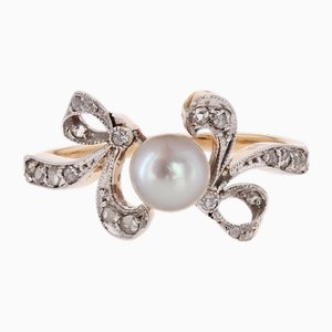 Belle Epoque 18 Karat Gelbgold Platinring mit Fine Pearl Diamonds, 1890er