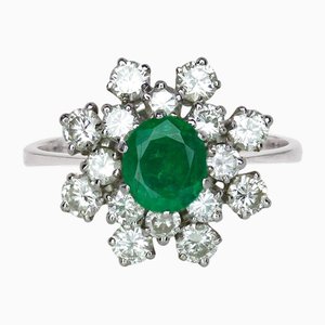 French Emerald Diamonds 18 Karat White Gold Cocktail Ring, 1970s