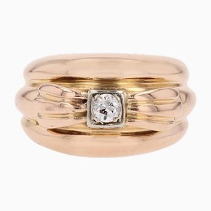 Großer Diamantring aus 18 Karat Gelbgold, 1950er