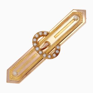 19th Century French Fine Pearls 18 Karat Rose Gold Belt Brooch