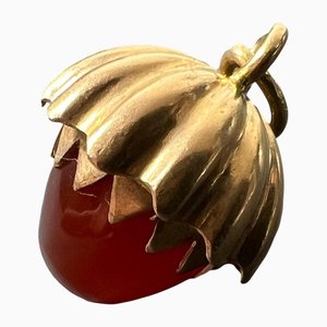 Colgante de bellota grande de cornalina en oro amarillo de 18 k, años 60