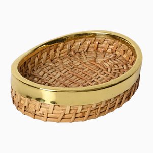 Catchall Mid-Century en Bambou, Osier et Laiton, Italie, 1970