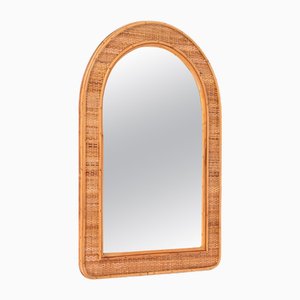 Mid-Century Italian Arch Mirror in Bamboo and Woven Wicker, 1970s
