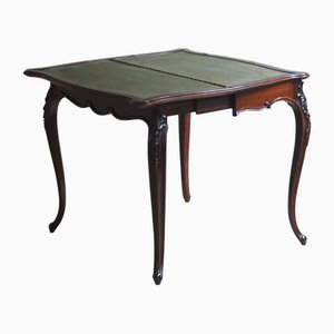 Antique Gaming Table Folding Console with Green Leather, 1890