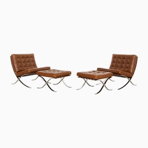 Barcelona Chairs with Ottomans by Ludwig Mies Van Der Rohe, 1950s, Set of 4