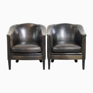 Schwarzgraue Clubsessel aus Schaffell, 2er Set
