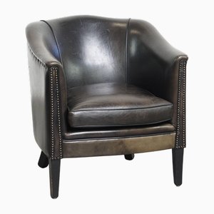 Butaca Club de piel de oveja negro-gris