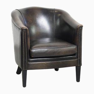 Butaca Club de piel de oveja negro-gris