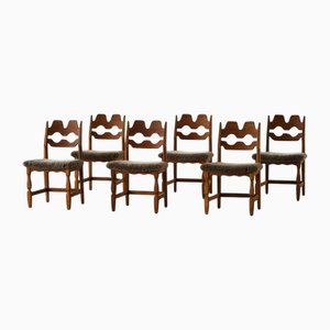 Razorblade Chairs in Oak & Lambswool attributed to Henning Kjærnulf, 1960s, Set of 6