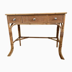 Vintage Cane and Bamboo Dressing Table with 3 Drawers