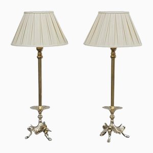 Art Nouveau Brass Table Lamps, Set of 2