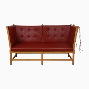 Rotes Ledersofa mit Speichenlehne von Børge Mogensen, 1970er
