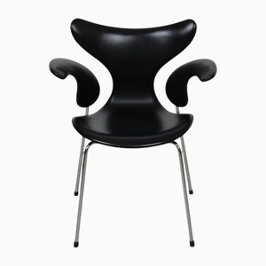 3208 Lily Stuhl aus schwarzem Leder von Arne Jacobsen, 1990er