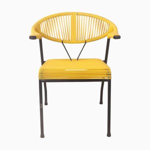 Vintage Garden Chair in Woven Yellow Plastic with Iron Frame