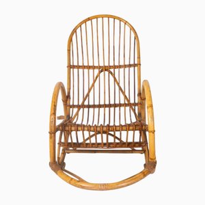 Vintage Rocking Chair in Curved Bamboo with Vertical Slat Weave
