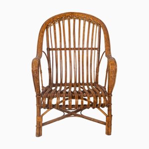 Vintage Curved Rattan Armchair with Enveloping Backrest