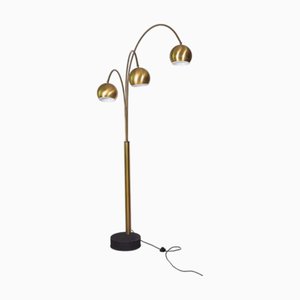 Lampada da terra Arc a tre luci vintage in ottone spazzolato