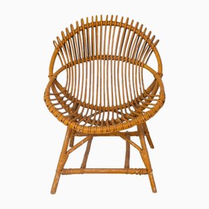 Vintage Curved Shell Armchair in Rattan