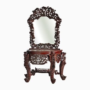 Antique Console Table with Mirror in Hongmu Wood, 1800s