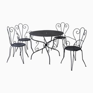 Juego de comedor de jardín francés de hierro forjado, años 50. Juego de 5
