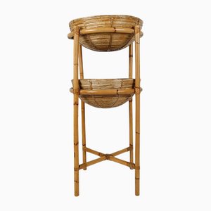 Two-Tier Plant Stand in Bamboo, Cane & Rattan in the style of Vivai Del Sud Style, Italy, 1960s
