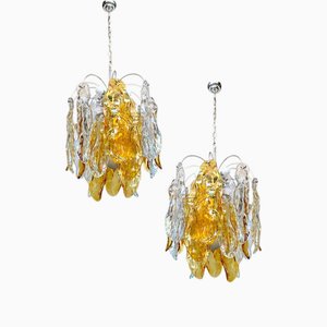 Lustres Feuilles Dorées en Verre de Murano, 1970s, Set de 2