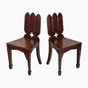 Englische Regency Gothic Revival Hallenstühle aus Eiche, 1830er, 2er Set