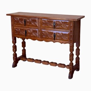 Vintage Catalan Spanish Carved Walnut Console Table, 1920