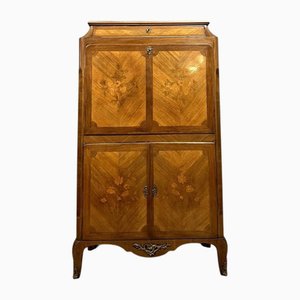 Louis XV Style Secretaire in Precious Wood Marquetry with Floral Decorations, 1900