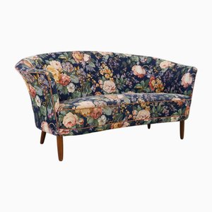 Mid-Century Danish 2-Seater Banana Sofa with Floral Fabric, 1950s