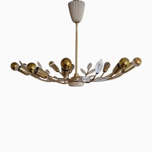 Lustre Vintage à 10 Lampes avec Cadre en Laiton, Italie, 1960s