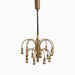 Lustre Vintage à 16 Lampes avec Structure en Métal Doré de TZ Leuchten, Allemagne, 1970s
