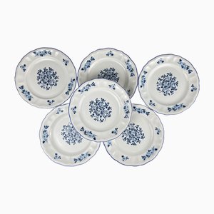 Blue Flowers Dessert Plates from KG Lunéville, 1950s, Set of 6
