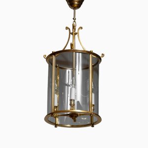 French Neoclassic Bronze and Curved Glass Lantern, 1970s