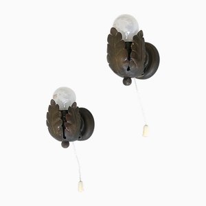 Small Mid-Century Brass Flower Bud Sconces, Germany, 1950s, Set of 2