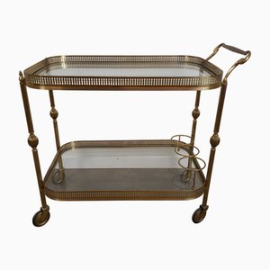 Vintage Glass and Brass Rolling Trolley, 1950s