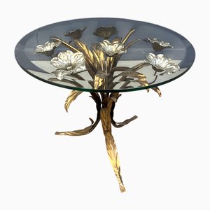 Vintage Gilt Metal Flower Side Table, 1960s