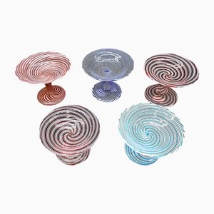Clear Blue and White Spiral Crystal Baluster-Footed Cups from Baccarat, 1890s, Set of 5