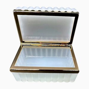 Caja antigua de vidrio opaco satinado con marco de bronce, década de 1890