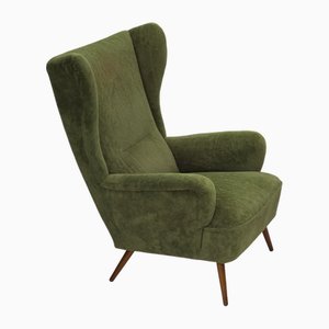 Scandinavian Highback Armchair in Velour with Beech Legs, 1960s