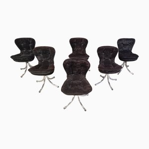 Vintage Chrome Swivel Dining Chairs attributed to Gastone Rinaldi for Rima, 1970s, Set of 6